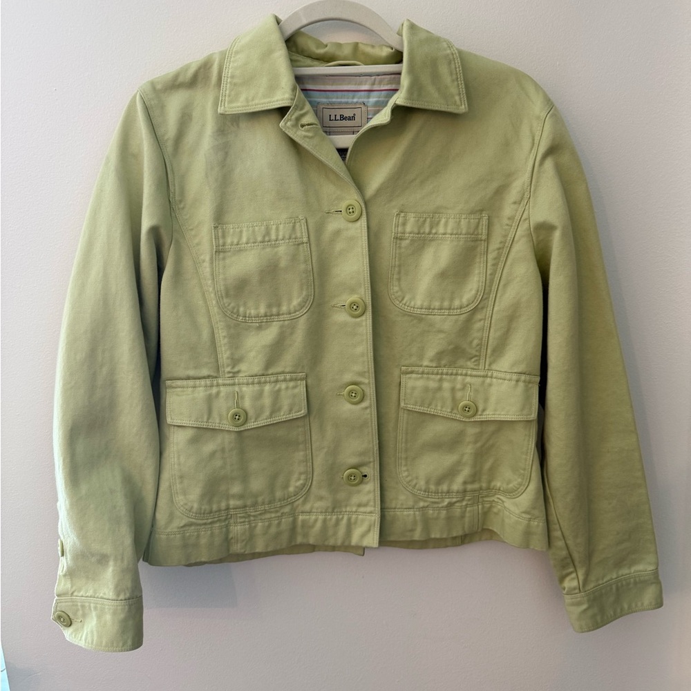 LL Bean Cotton Spring Jacket Green Petite Small
